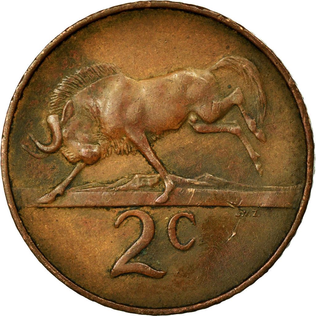 Pièce de 2 Cents d'Afrique du Sud | Légende Afrikaans - SUID-AFRIKA | KM66.2 | 1965 - 1969