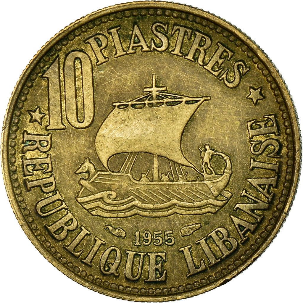 Lebanon | 10 Qirush / Piastres Coin | Sailing boat | Km:23 | 1955