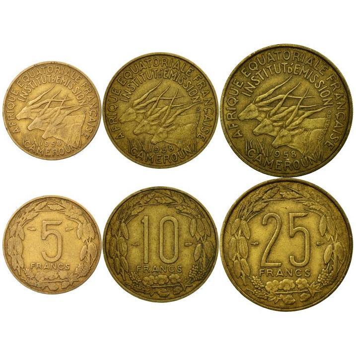 French Equatorial Africa | 3 Coin Set | 5 10 25 Francs | 1958