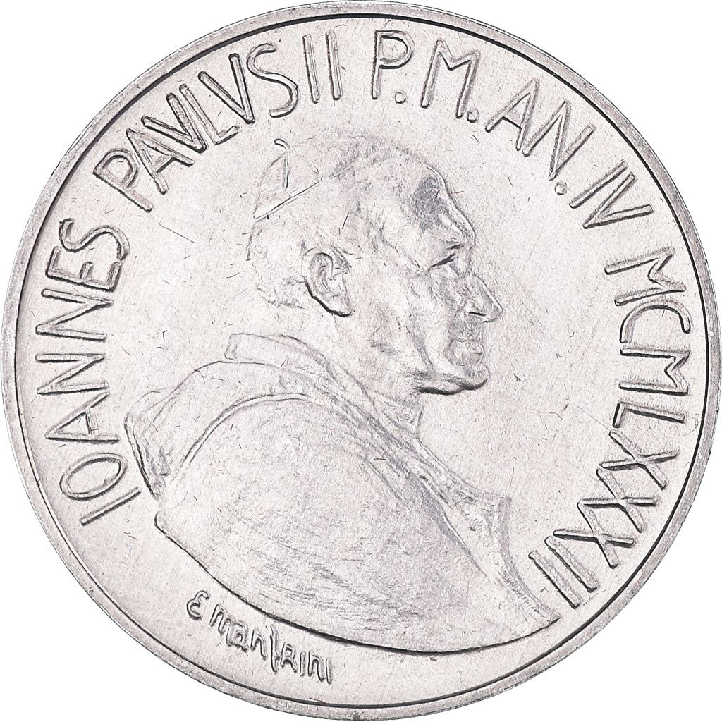 Vatican City | 10 Lire Coin | Pope John Paul II | Adam and Eve | Hand of God | Km:161 | 1982