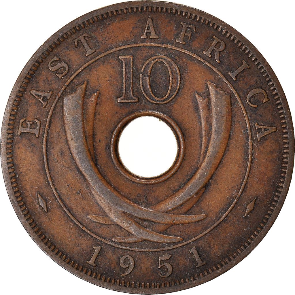 East Africa | 10 Cents Coin | Crown | Tusks | Km:34 | 1949 - 1952