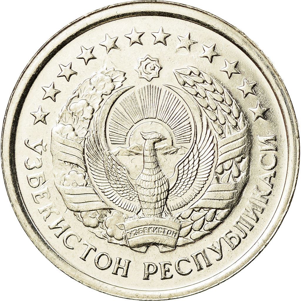 Uzbekistan | 50 Tiyin Coin | Stars | Cotton | Wheat | Sun | Huma Bird | Km:6 | 1994