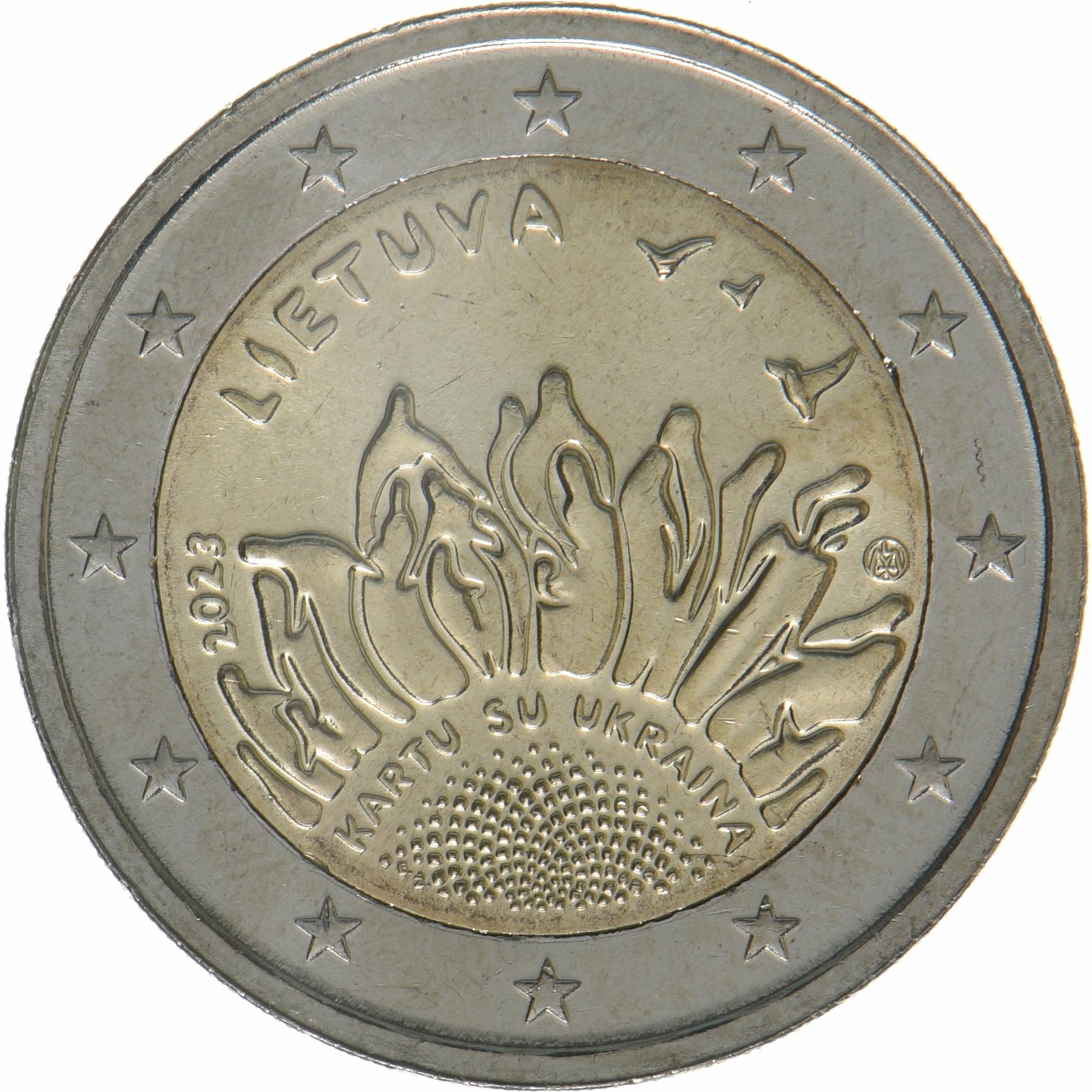 Lithuania | 2 Euros Coin | Together with Ukraine | KM:282 | 2023