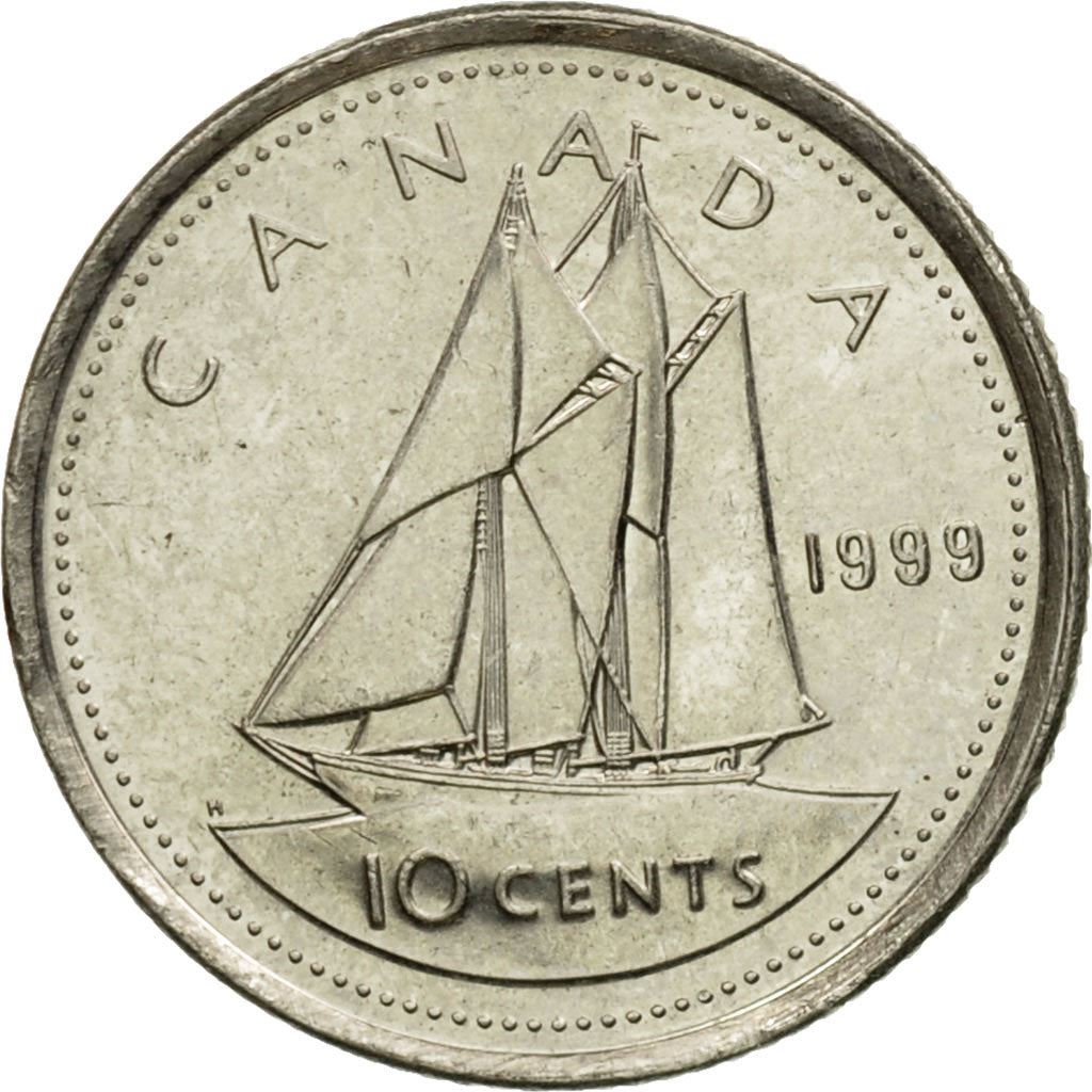 Canada | 10 Cents Coin | Nickel | 3rd portrait | KM:183 | 1990-2000