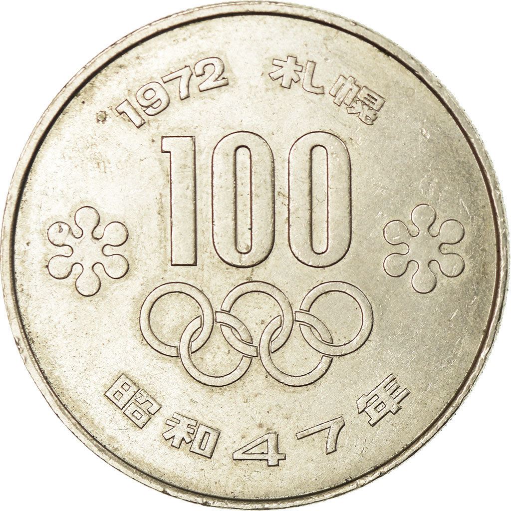 Japan | 100 Yen Coin | 1972 Winter Olympics | Torch | Flame | Olympic Rings | Y:84, Jnda:03-4, Schön:61 | 1972