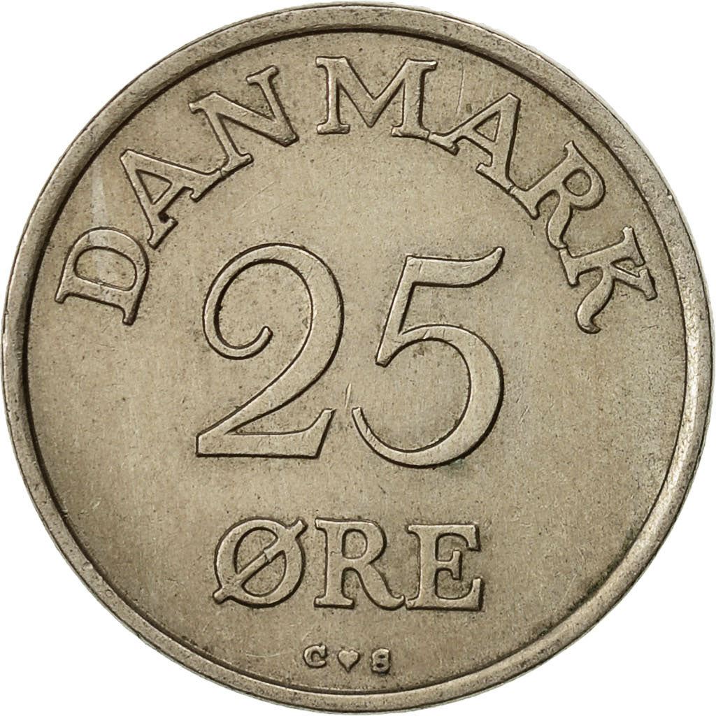 Denmark | 25 Ore Coin | Monogram | Km:842 | 1948 - 1960