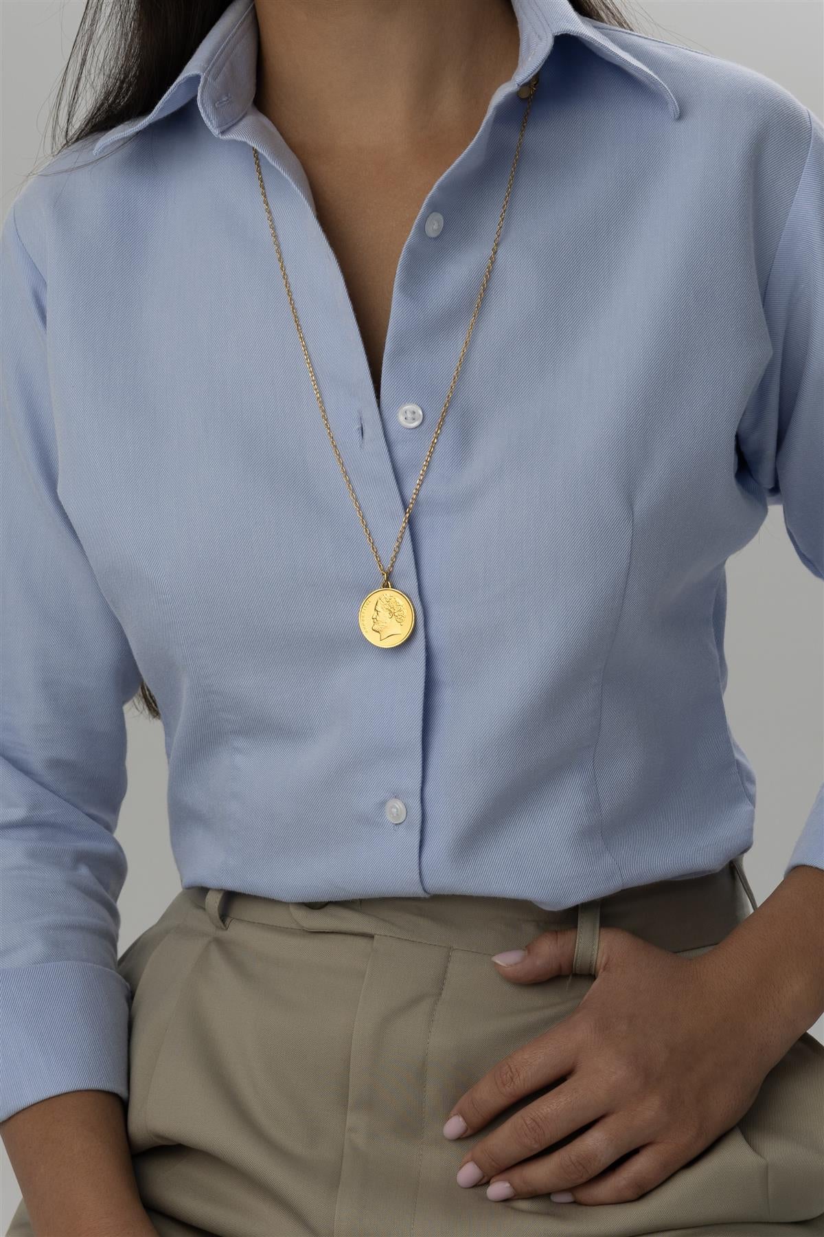 Greek Coin Necklace | Medallion Pendant Jewelry | 18K Gold Plated 10 Drachmes | Democritus | 1976 - 2000