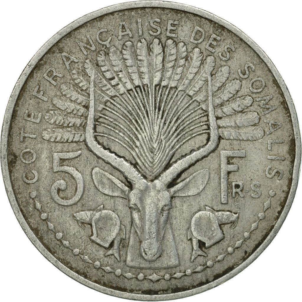 French Somaliland | 5 Francs Coin | Marianne | Waterbuck | Km:6 | 1948