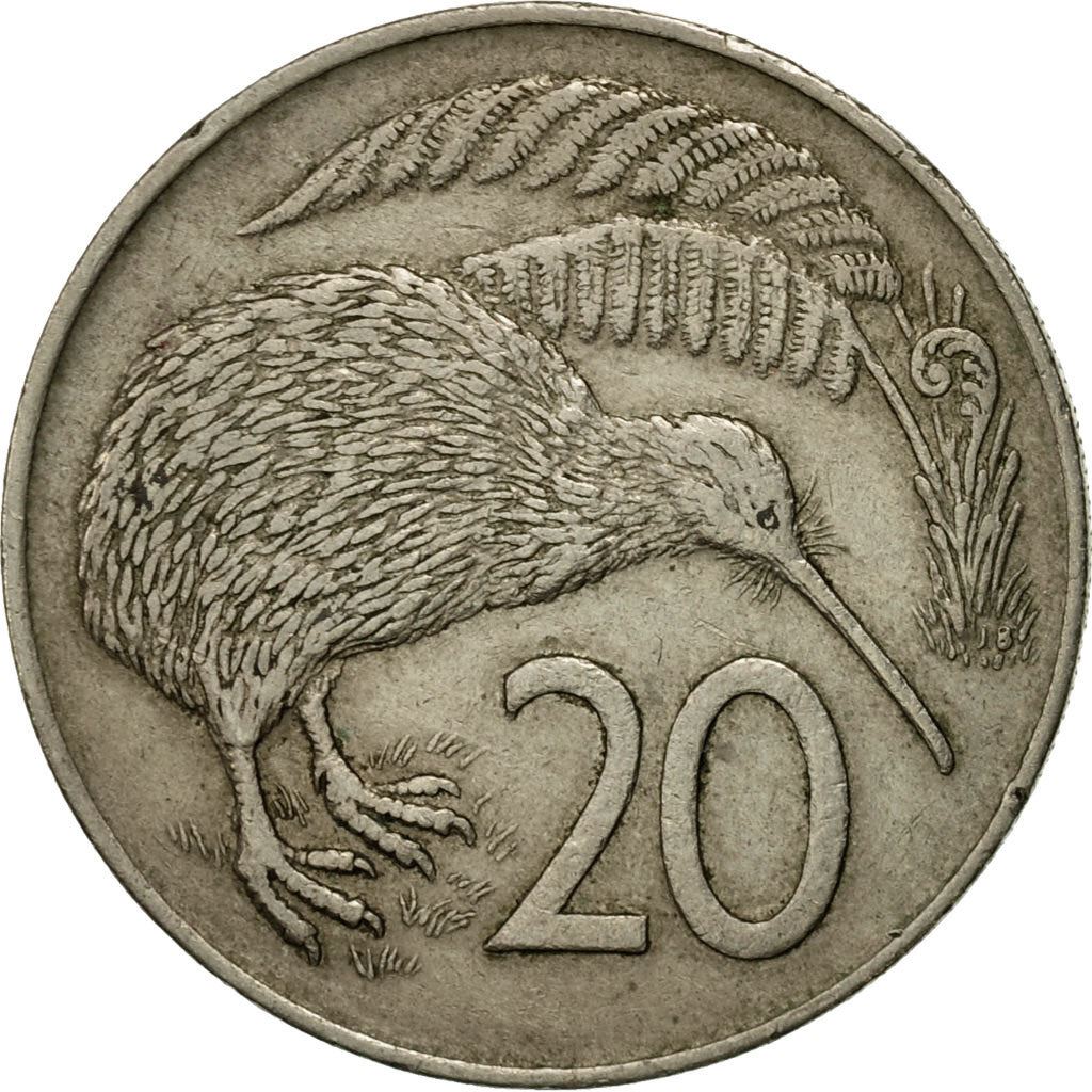 New Zealander 20 Cents Coin | Queen Elizabeth II | Kiwi Bird | KM36 | 1967 - 1985