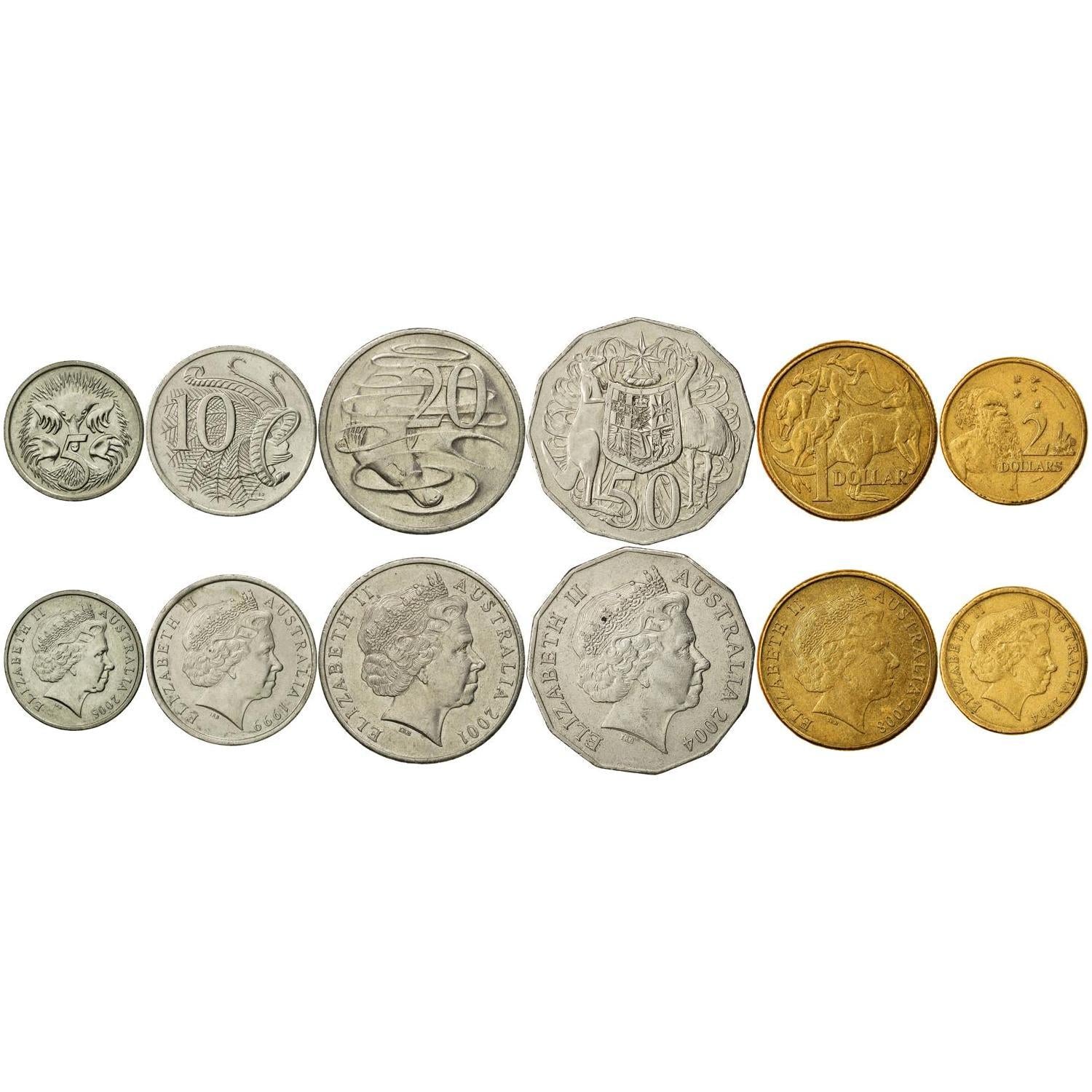 Australia | 6 Coin Set | 5 10 20 50 Cents 1 Dollar 2 Dollars | 1999 - 2019