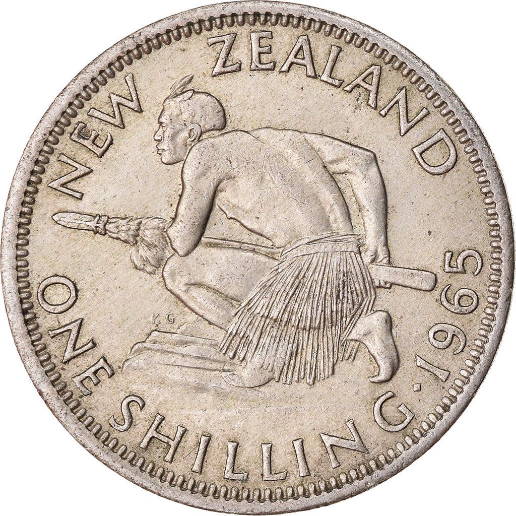 New Zealander 1 Shilling Coin | Queen Elizabeth II | Maori Warrior | Taiaha  | KM27 | 1953 - 1965