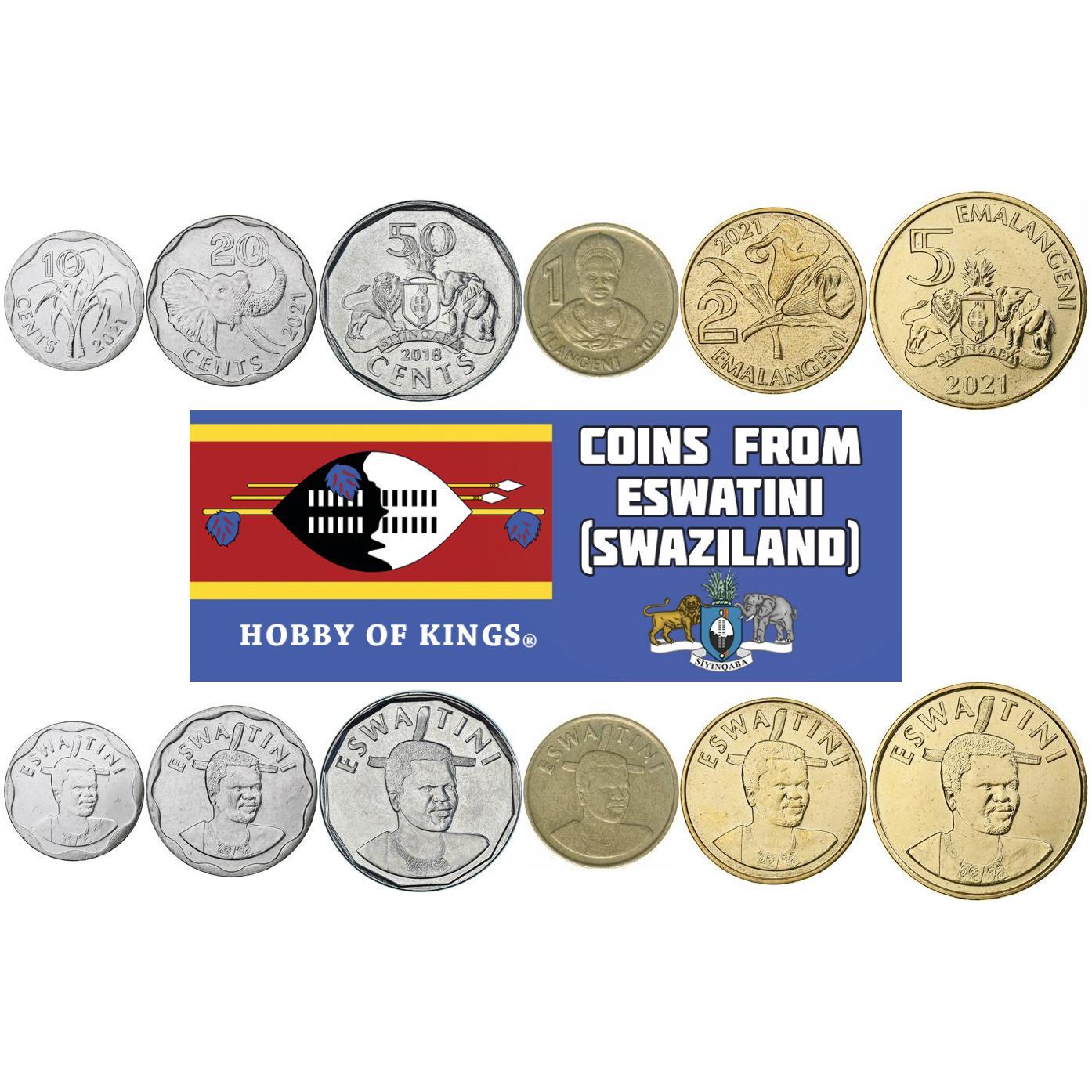 Kingdom of Eswatini | 6 Coin Set | 10 20 50 Cents 1 Lilangeni 2 5 Emalangeni | 2018 - 2021