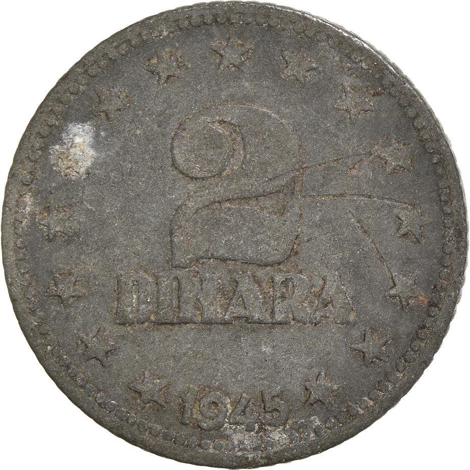 Yugoslavia | 2 Dinara Coin | Flame | Stars | KM27 | 1945