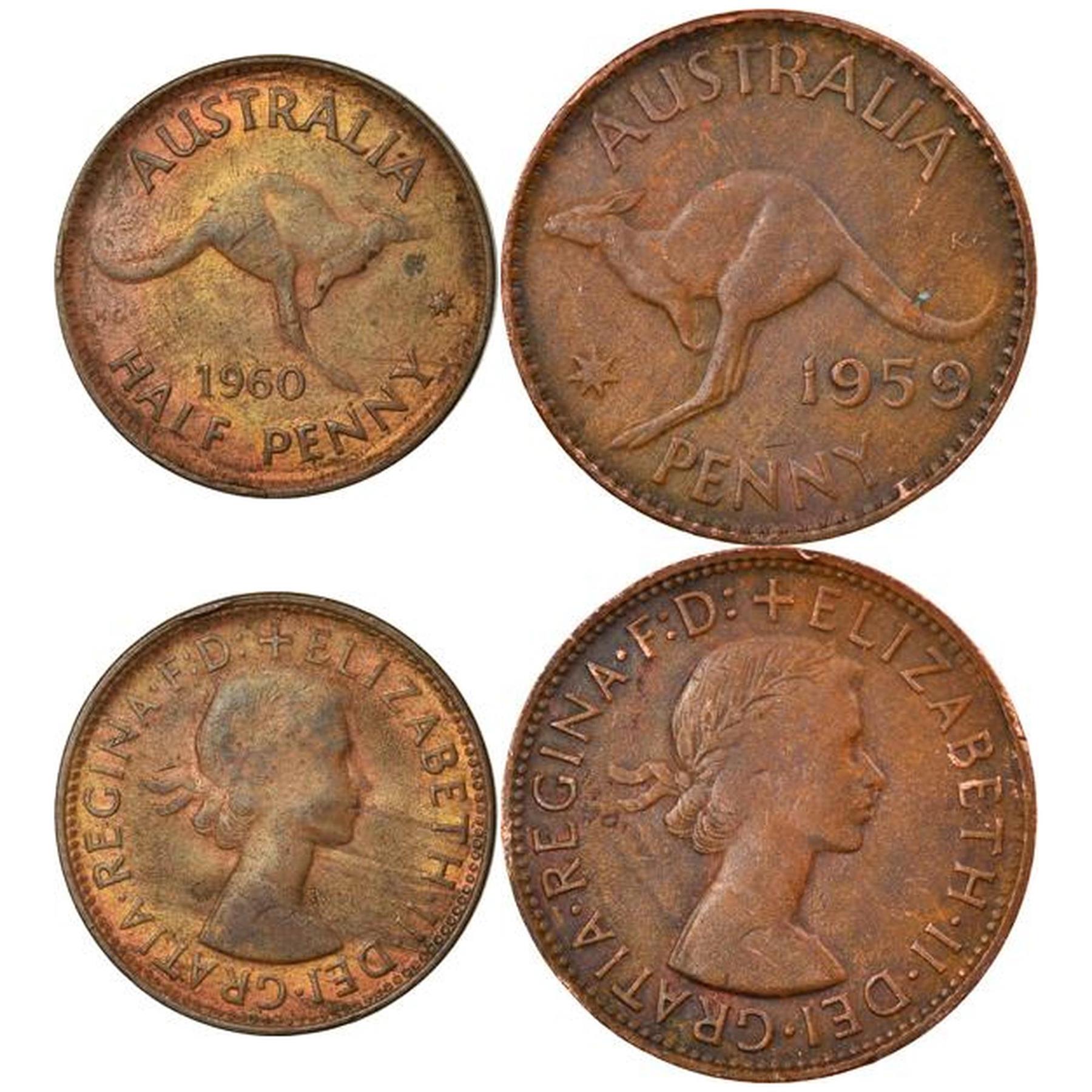 Australia | 2 Coin Set | 1/2 1 Penny | 1955 - 1964