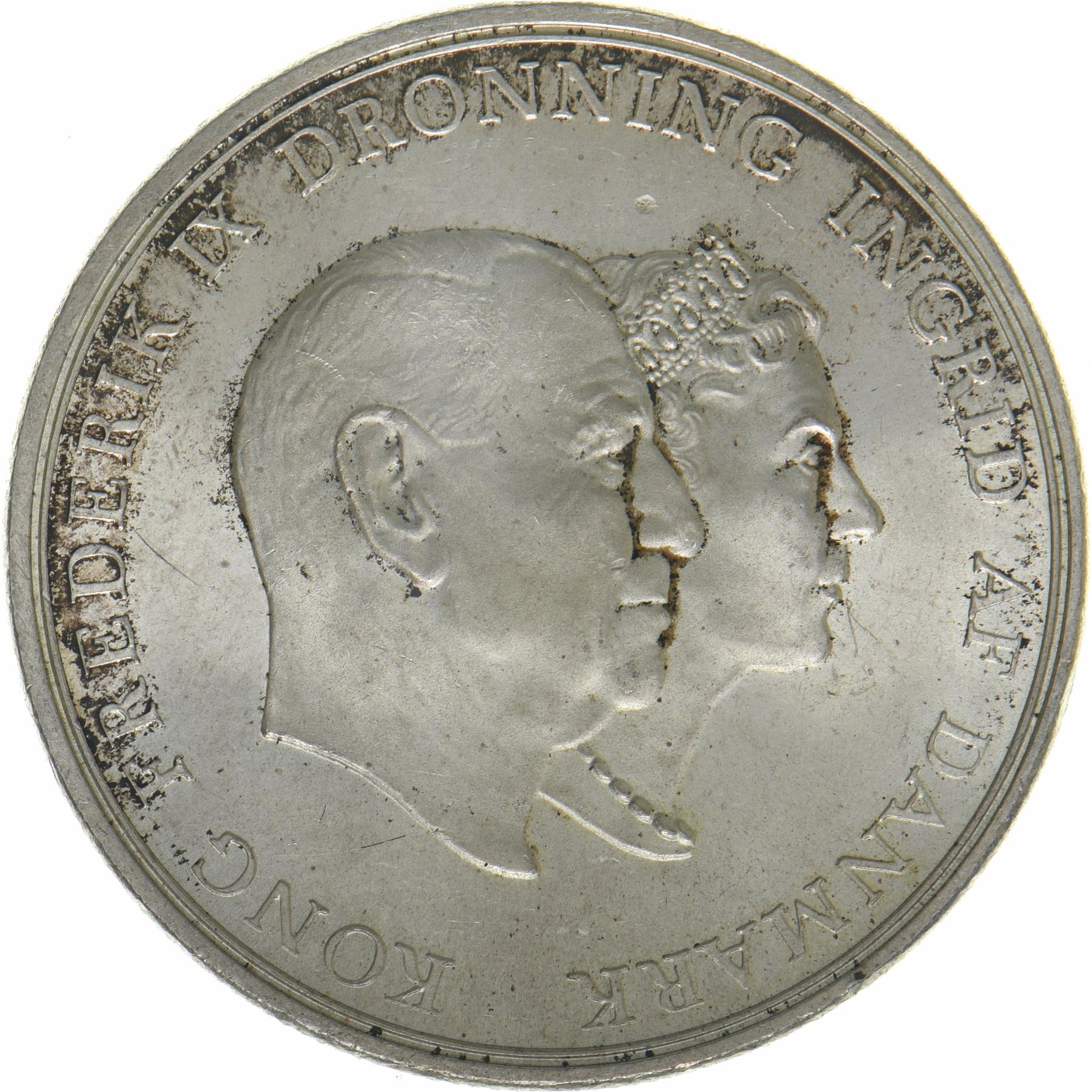 Denmark | 5 Kroner Coin | Silver | Silver Wedding Anniversary | KM:852 | 1960