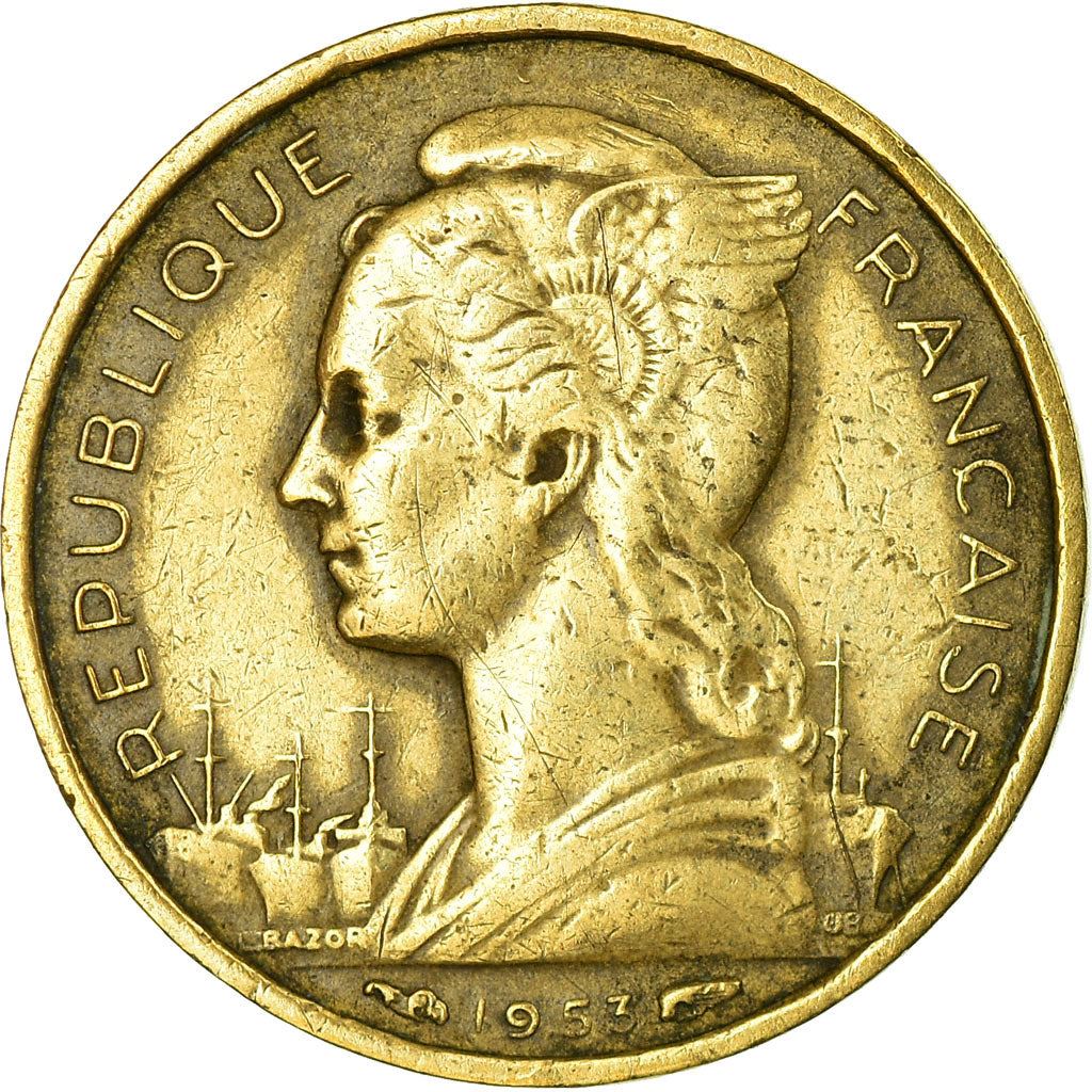 Madagascar | 10 Francs Coin | Marianne | Cargo Ship | Map | Horns | Km:6 | 1953