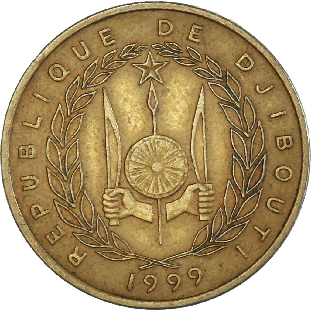 Djibouti | 10 Francs Coin | Knife | Spear | Shield | Dhow | Ocean Liner | Km:23 | 1977 - 2017