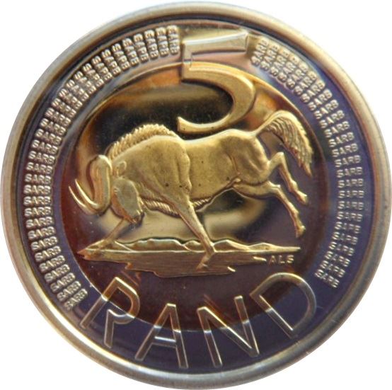 South Africa | 5 Rand Coin | Animals | Wildebeest | Gnu | Km:499 | 2010