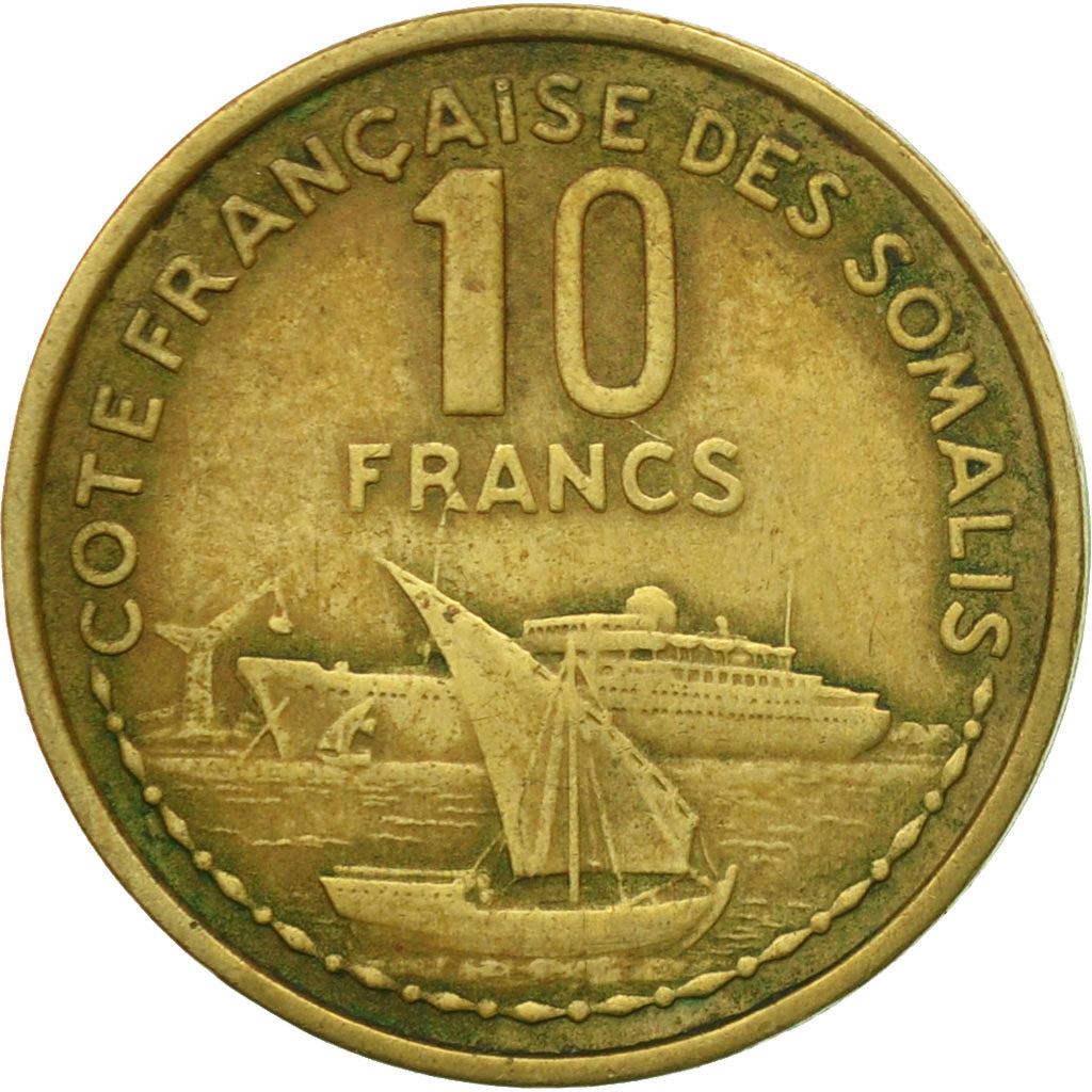French Somaliland | 10 Francs Coin | Marianne | Dhow | Ocean Liner | Km:11 | 1965