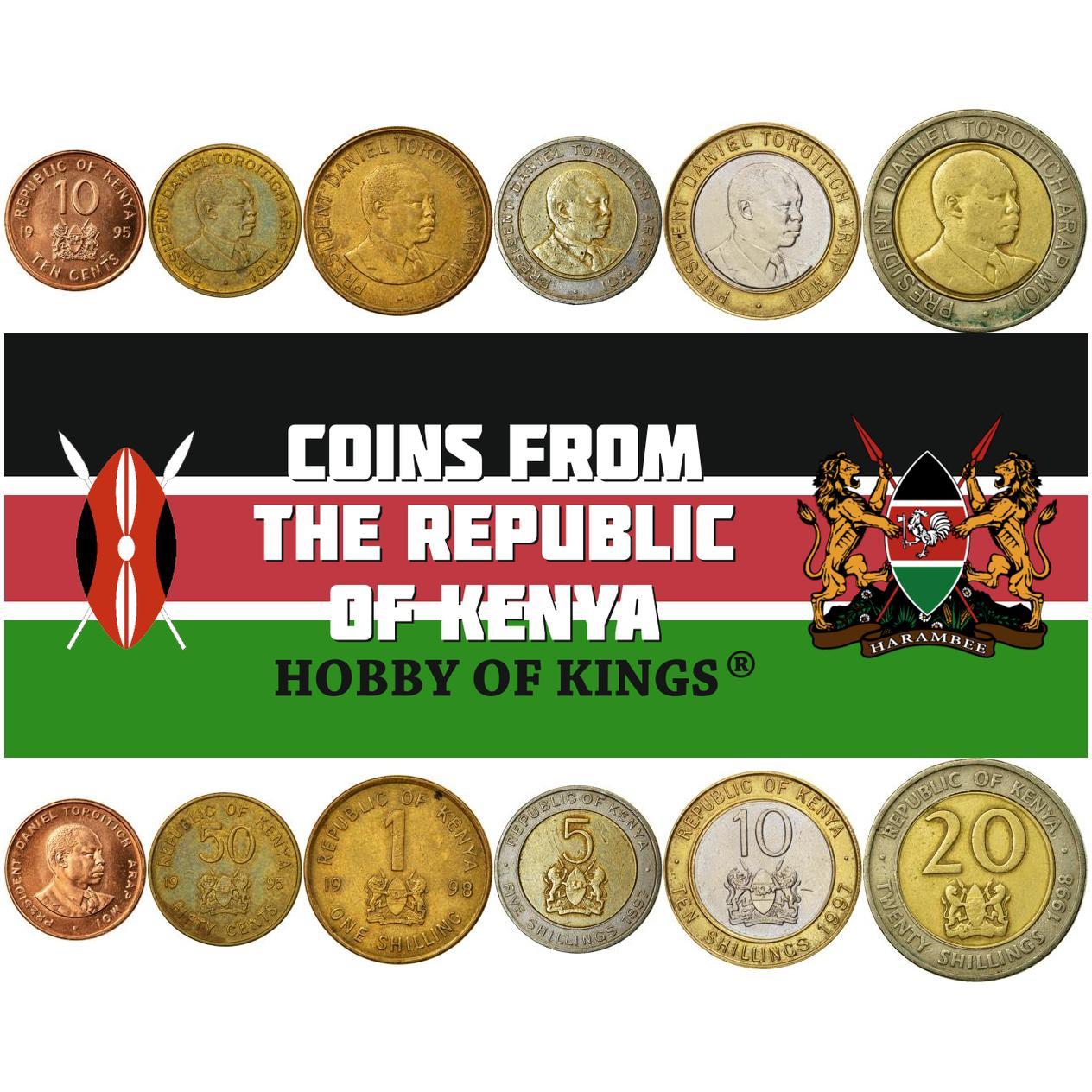 Kenya | 6 Myntsett | 10 50 Cent 1 Shilling 5 10 20 Shilling | Daniel Toroitich Arap Moi | 1995 - 1998