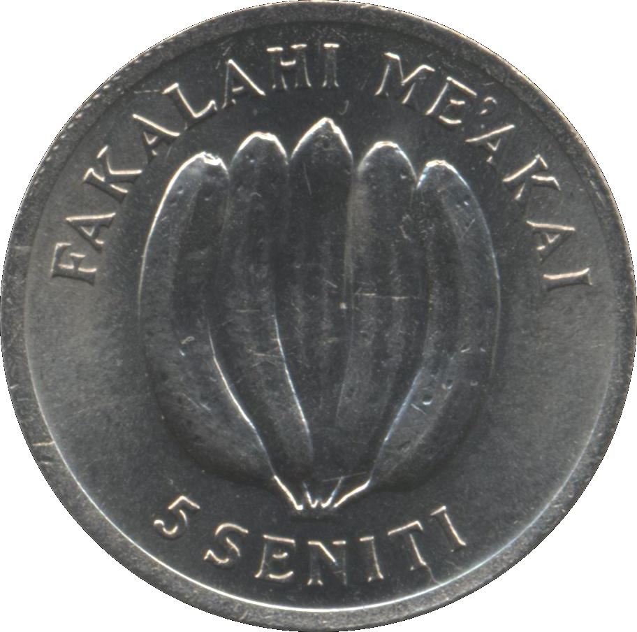 Tonga | Moneta da 5 Seniti | Gallo | Pollo | Banana | FAO | Km:44 | 1975 - 1979