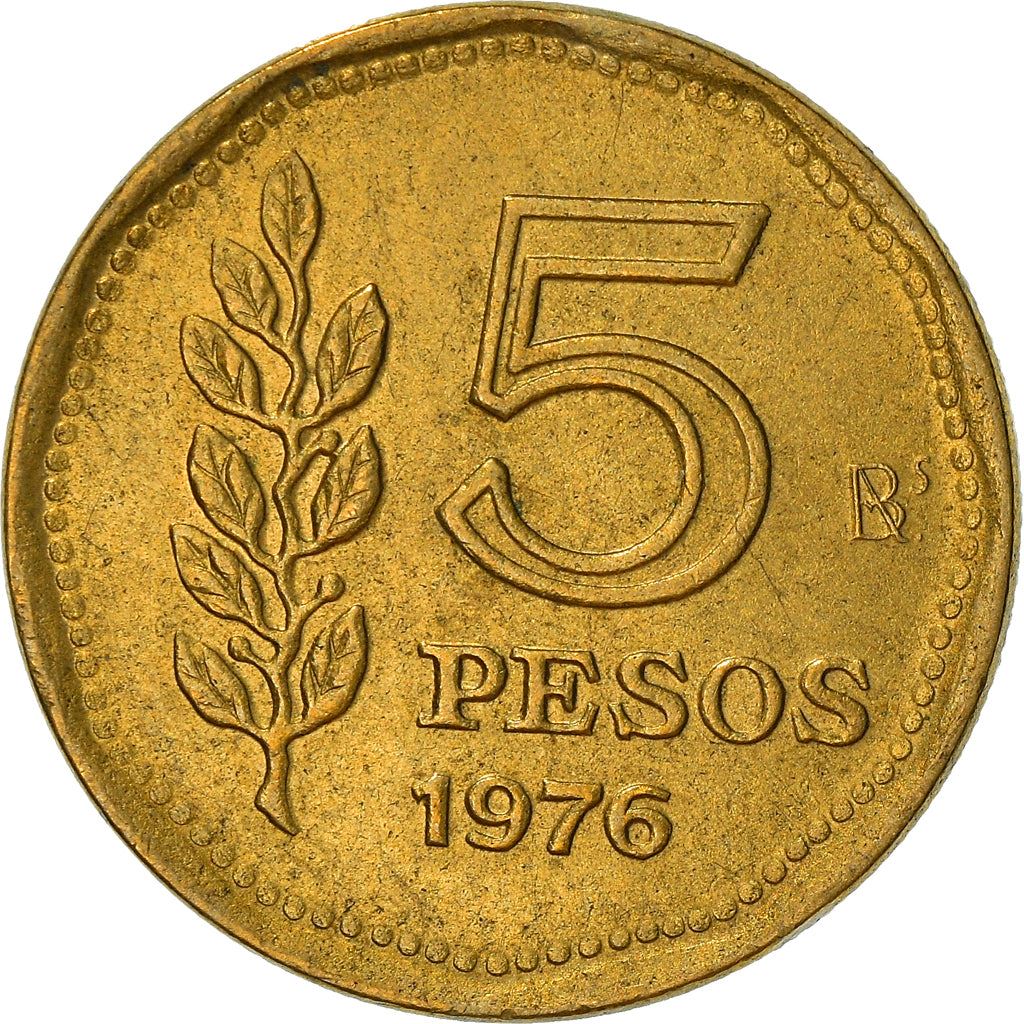 Argentina 5 Pesos Coin | Sol de Mayo | Sun | KM71 | 1976 - 1977