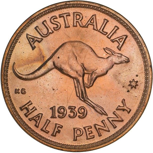 Australia | 1/2 Penny Coin | George VI | Kangaroo | KM41 | 1939 - 1948