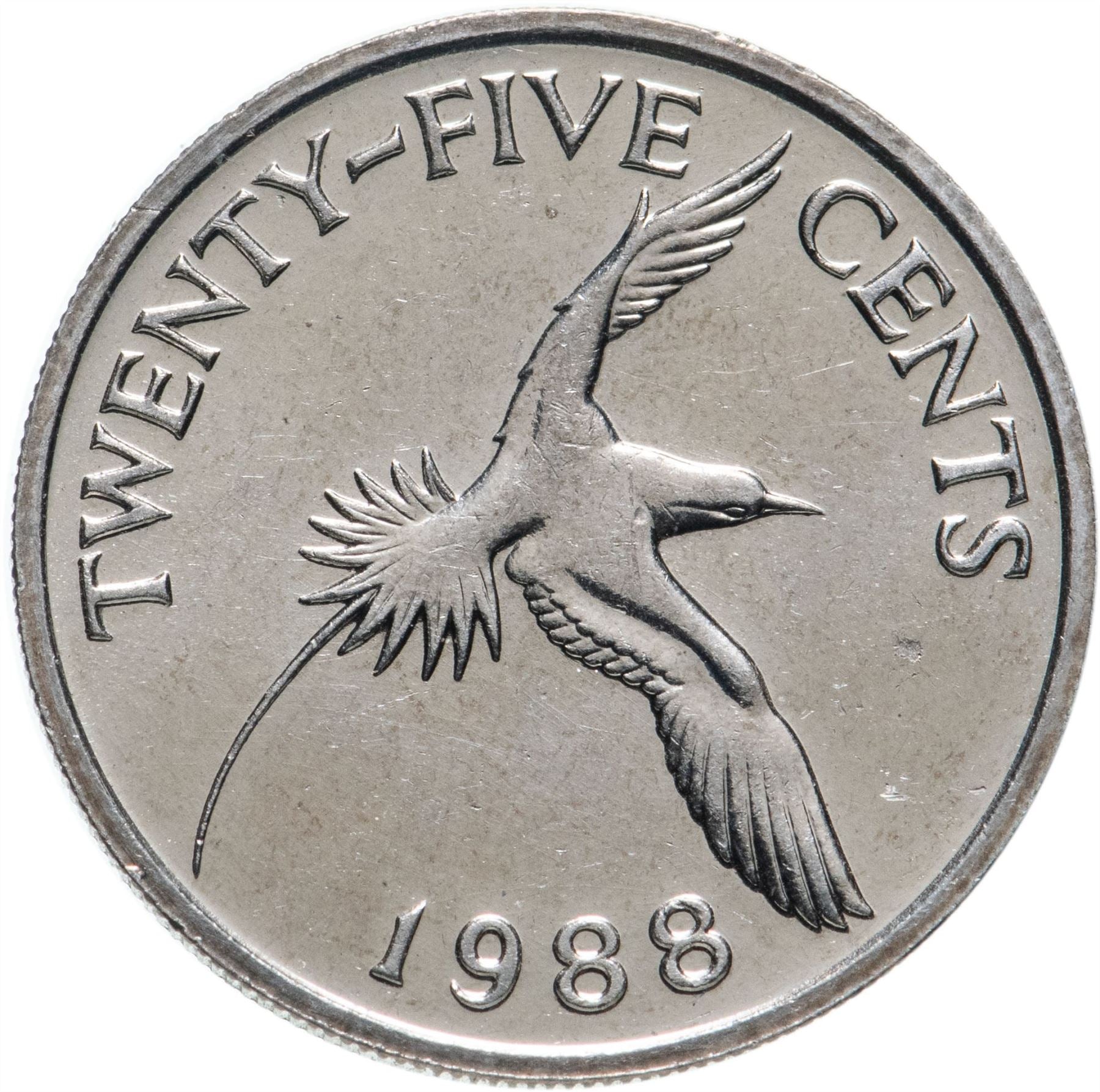 Bermuda | 25 Cents Coin | Elizabeth II | White-Tailed Tropicbird | KM47 | 1986 - 1998
