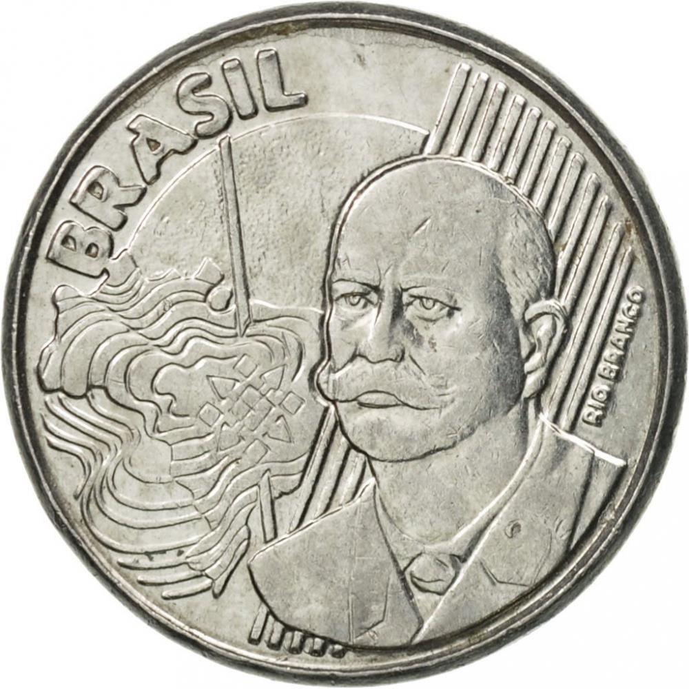 Brazil 50 Centavos Rio Branco Coin KM651a 2002 - 2021