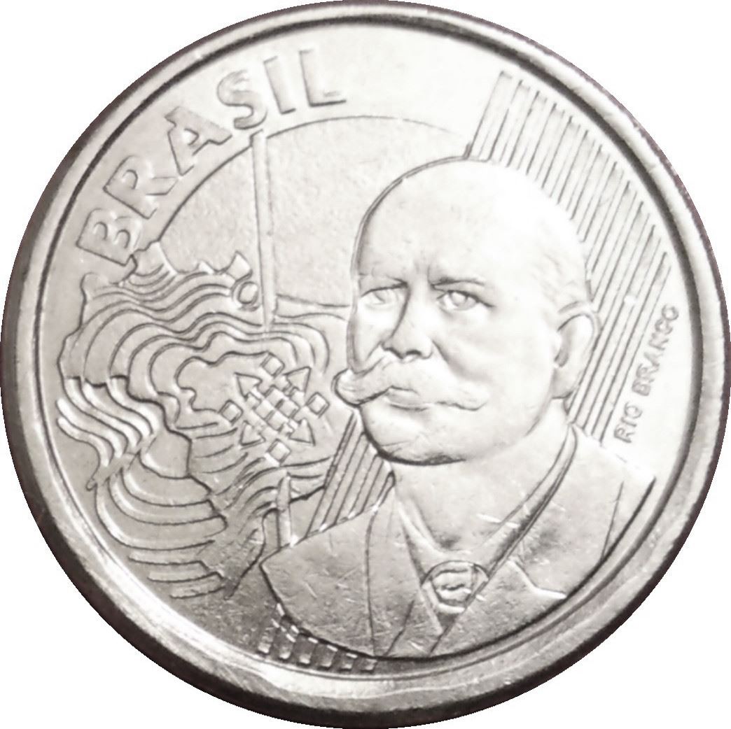 Brazil 50 Centavos Rio Branco Coin KM651a 2002 - 2021