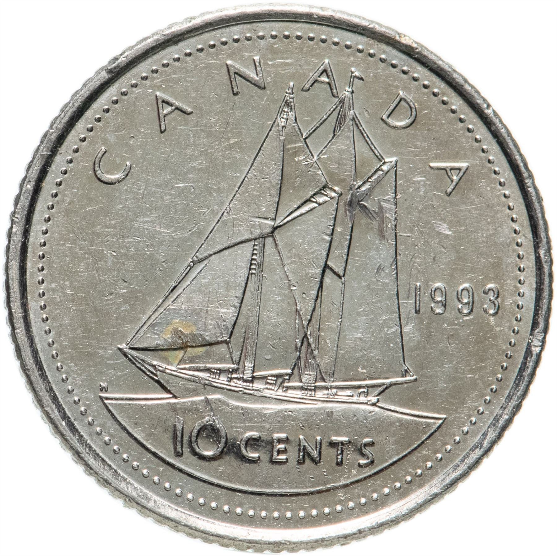 Canada Coin Canadian 10 Cents | Queen Elizabeth II | Bluenose Racing Ship | KM183 | 1990 - 2000