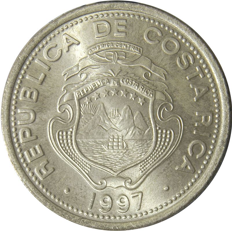 Costa Rica 10 Colones Coin | Stars | Volcno | Ship | Sun | KM228a | 1997
