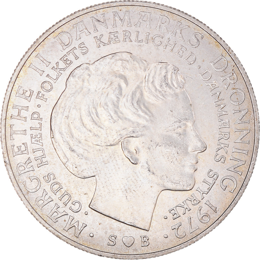 Denmark | 10 Kroner Coin | Silver | Death of Frederik IX and accession of Margrethe II | KM:858 | 1972