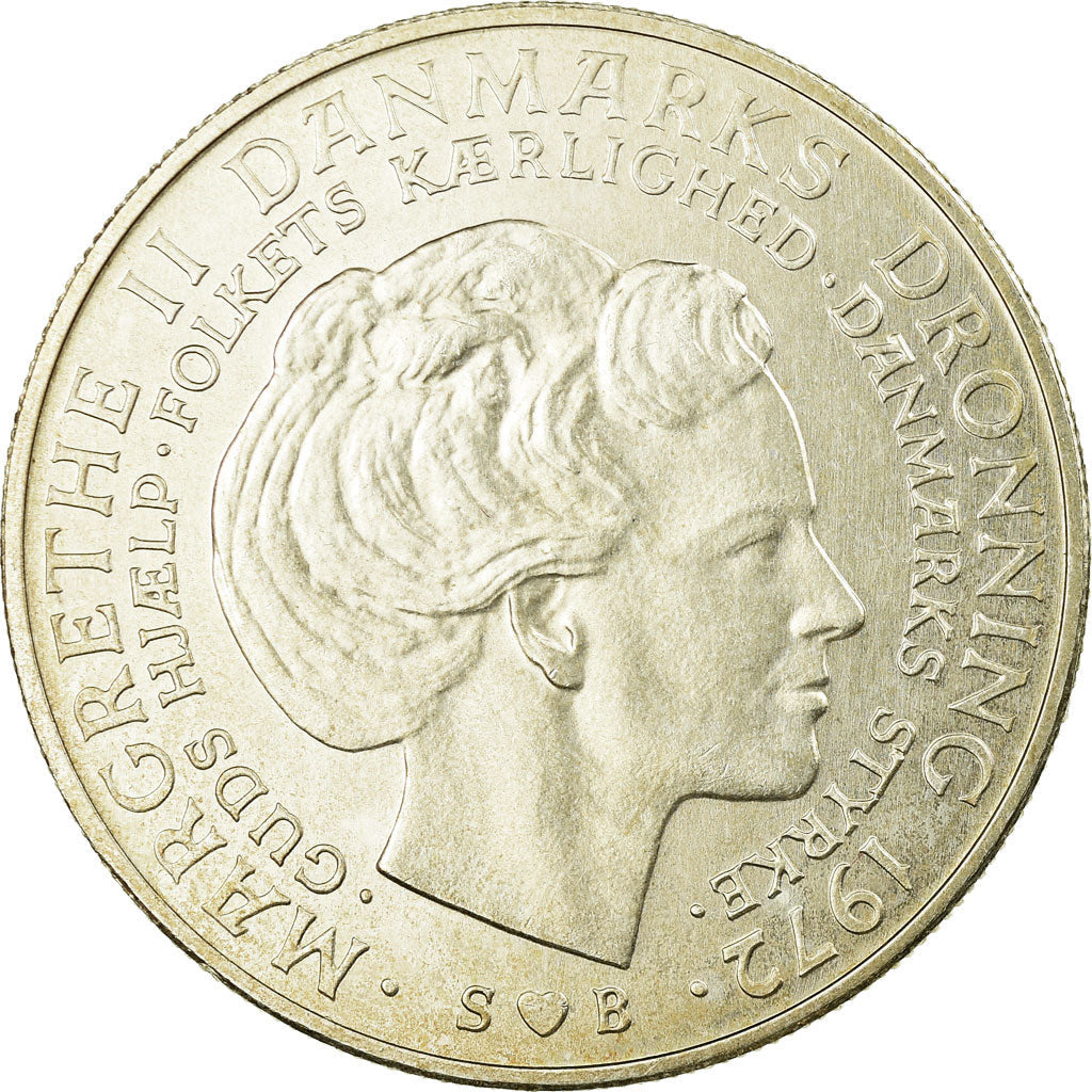 Denmark | 10 Kroner Coin | Silver | Death of Frederik IX and accession of Margrethe II | KM:858 | 1972