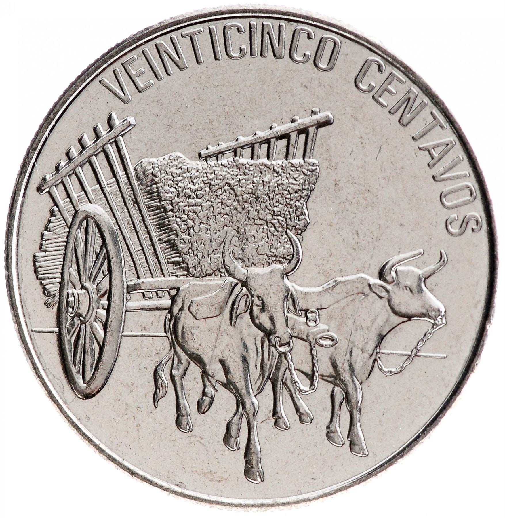 Dominican Republic 25 Centavos Coin | Ox | Cart | KM71 | 1989 - 1991