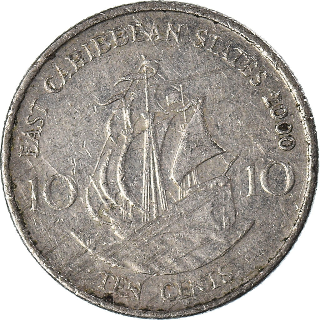Eastern Caribbean States Coin 10 Cents | Queen Elizabeth II | Golden Hind Ship | KM13 | 1981 - 2000