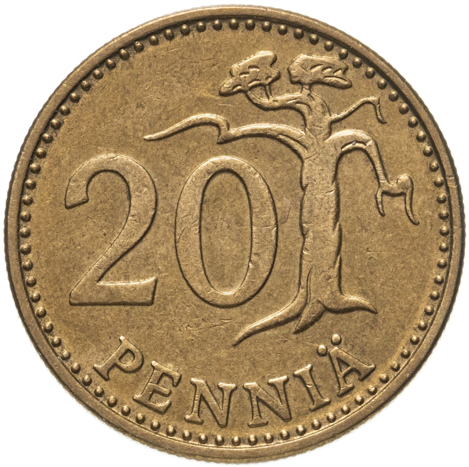 Finland Coin Finnish 20 Pennia | Pine Tree | KM47 | 1963 - 1990