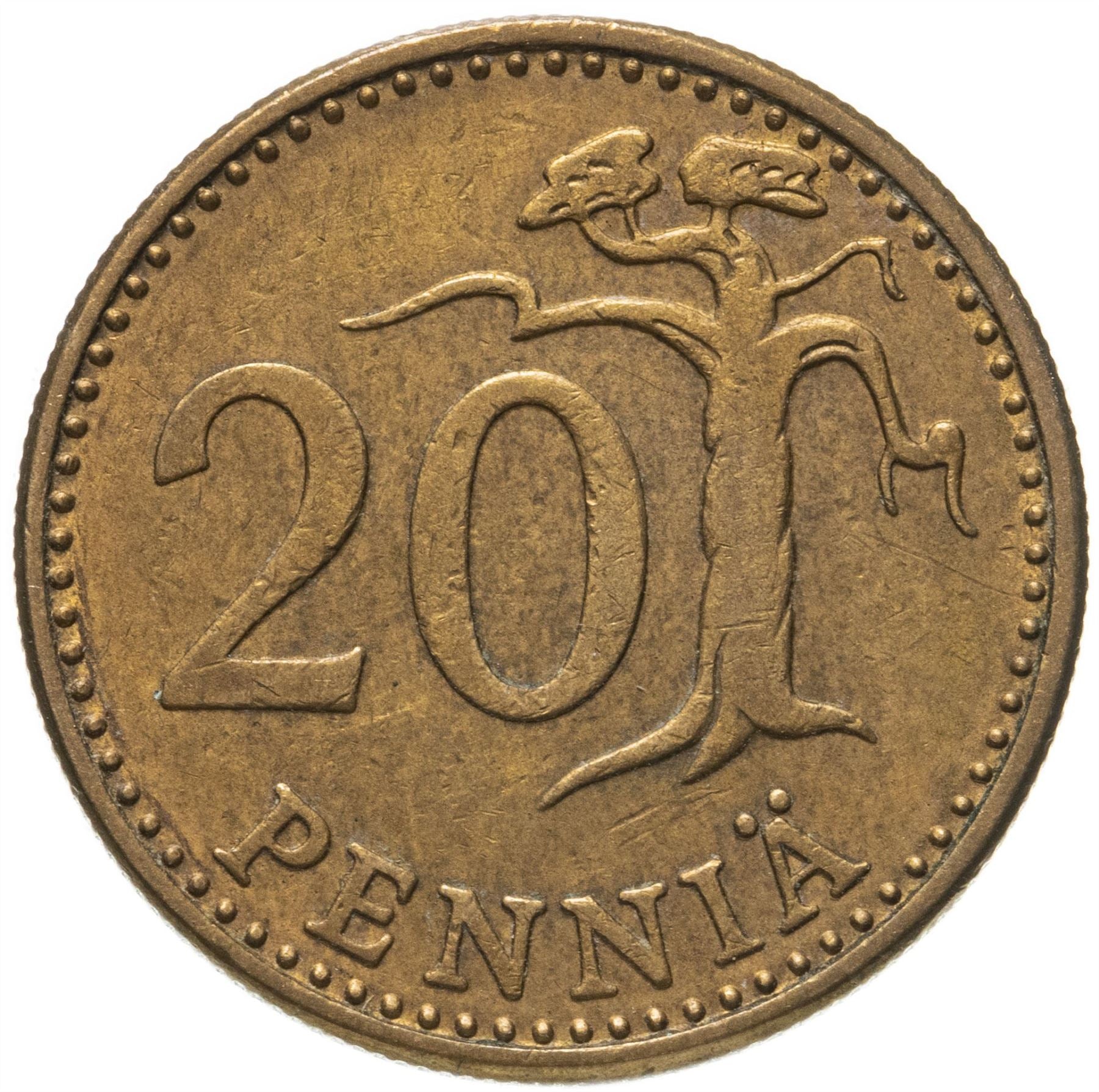 Finland Coin Finnish 20 Pennia | Pine Tree | KM47 | 1963 - 1990