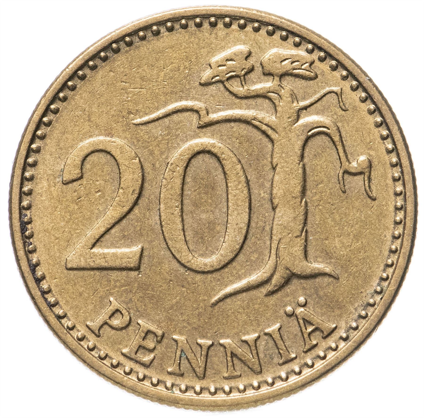 Finland Coin Finnish 20 Pennia | Pine Tree | KM47 | 1963 - 1990
