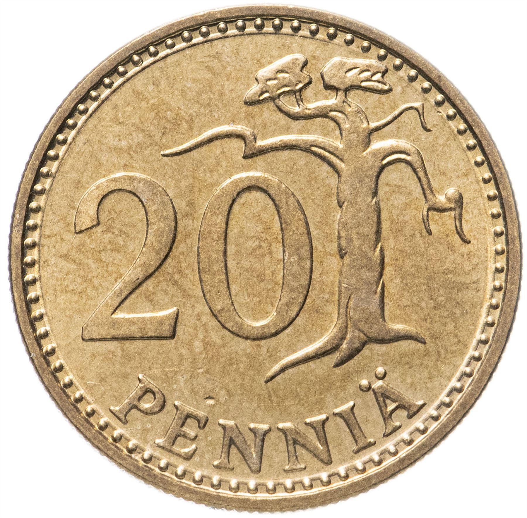 Finland Coin Finnish 20 Pennia | Pine Tree | KM47 | 1963 - 1990