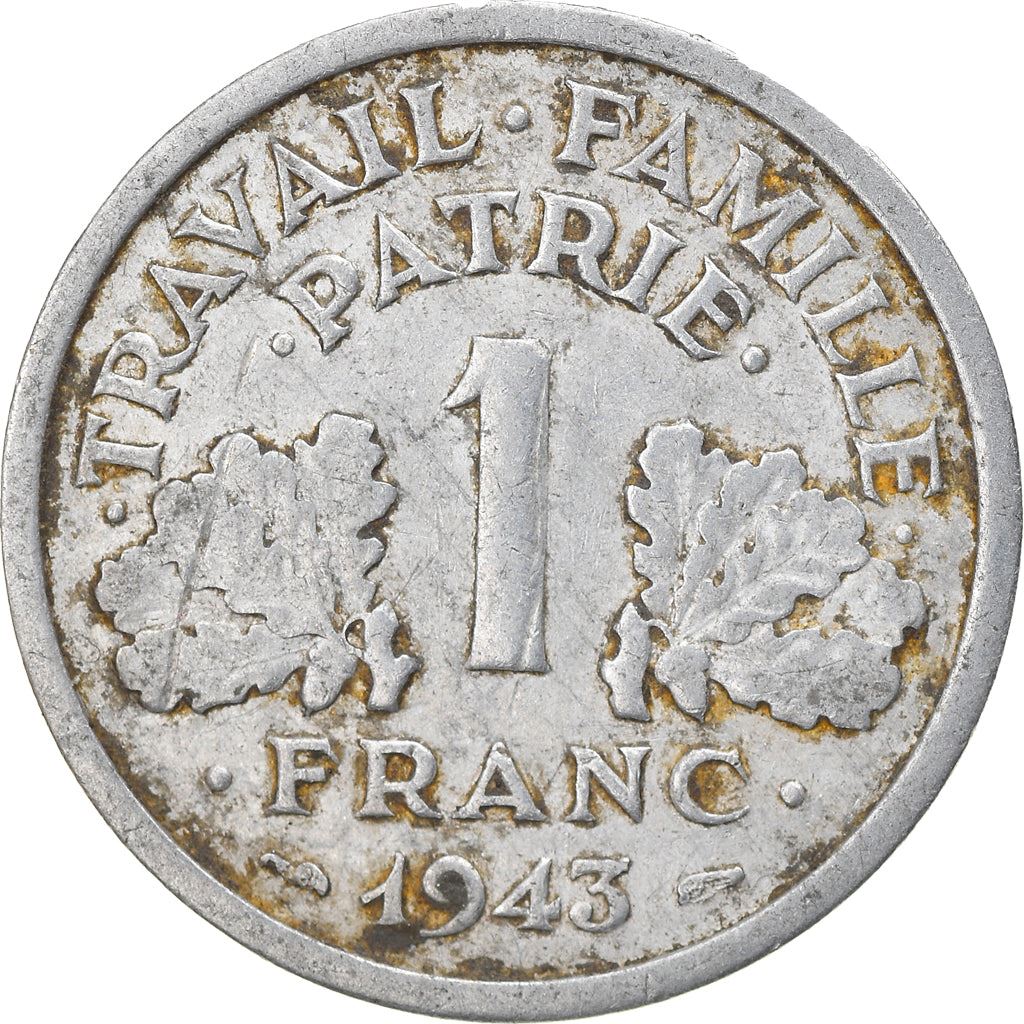 French 1 Franc Coin | Vichy French State | heavy type | KM902.1 | France | 1942 - 1943