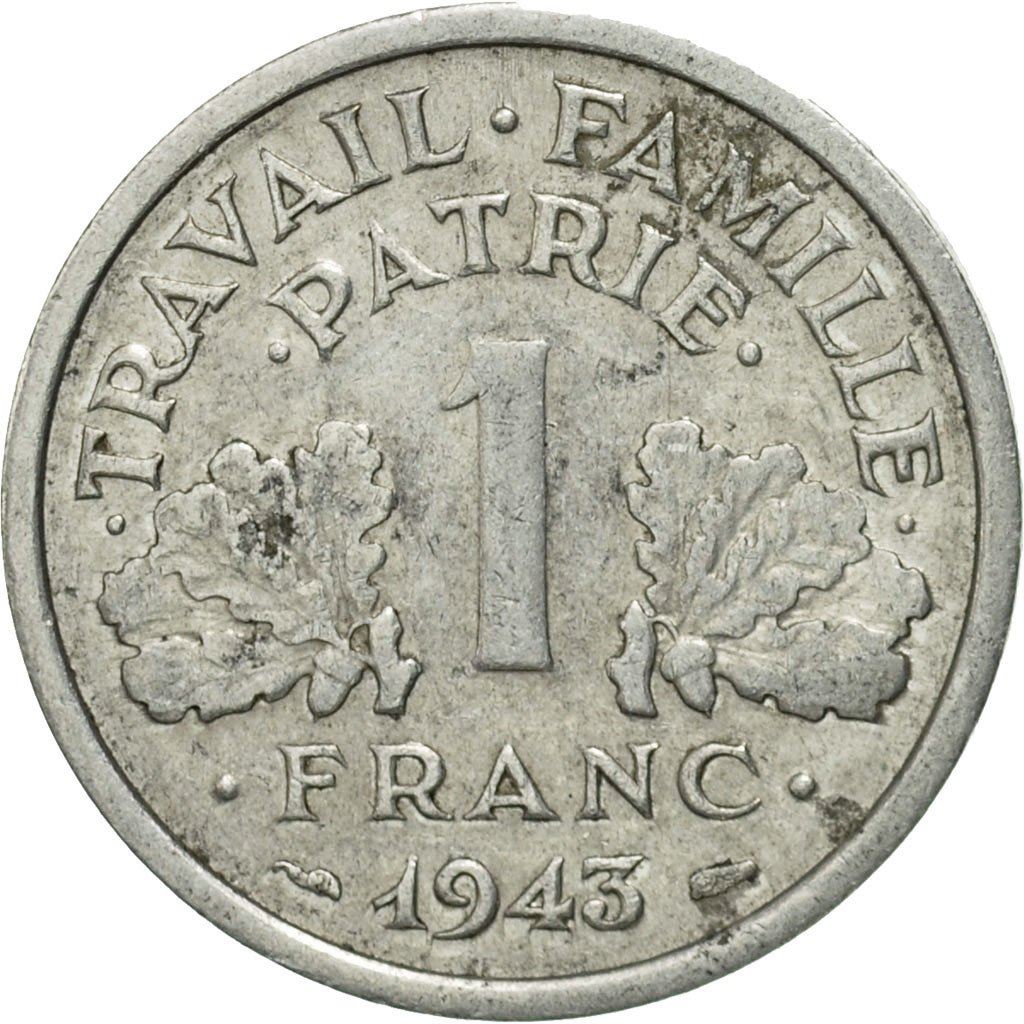 French 1 Franc Coin | Vichy French State | heavy type | KM902.1 | France | 1942 - 1943