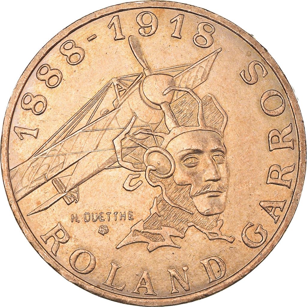 French Coin 10 Francs | Roland Garros | Bird | Plane | KM965 | France | 1988