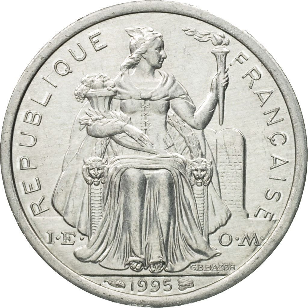 French Polynesia Coin French Polynesian 1 Franc | Liberty Sitting | Throne | Palm Tree | Sailboat | KM11 | 1975 - 2020