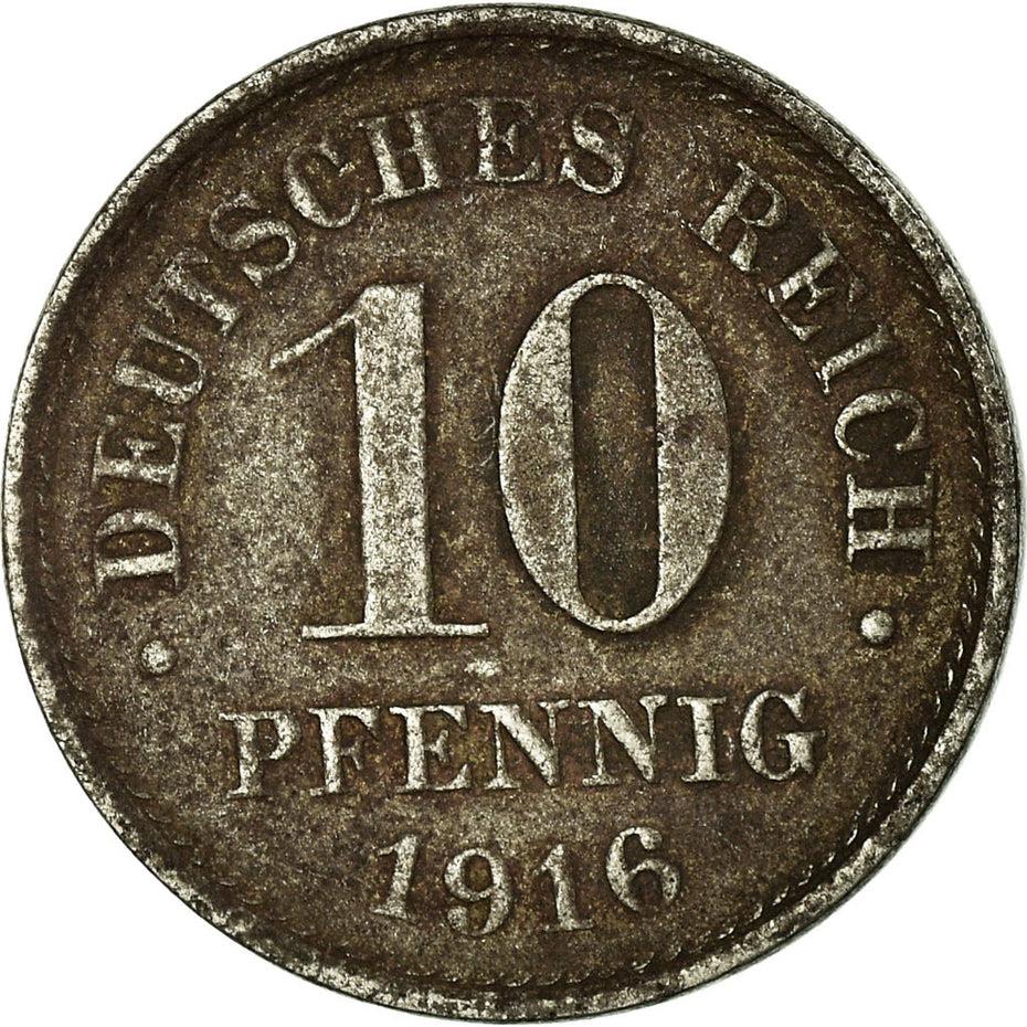 German Empire 10 Pfennig Coin | Deutsches Reich | Wilhelm II | Type 2 | KM20 | 1916 - 1922
