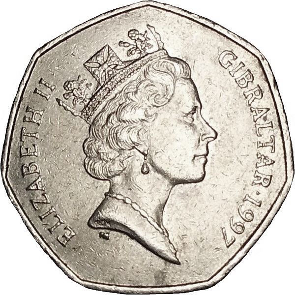 Gibraltar | 50 Pence Coin | Queen Elizabeth II | Bottlenose Dolphins | KM39.1 | 1997
