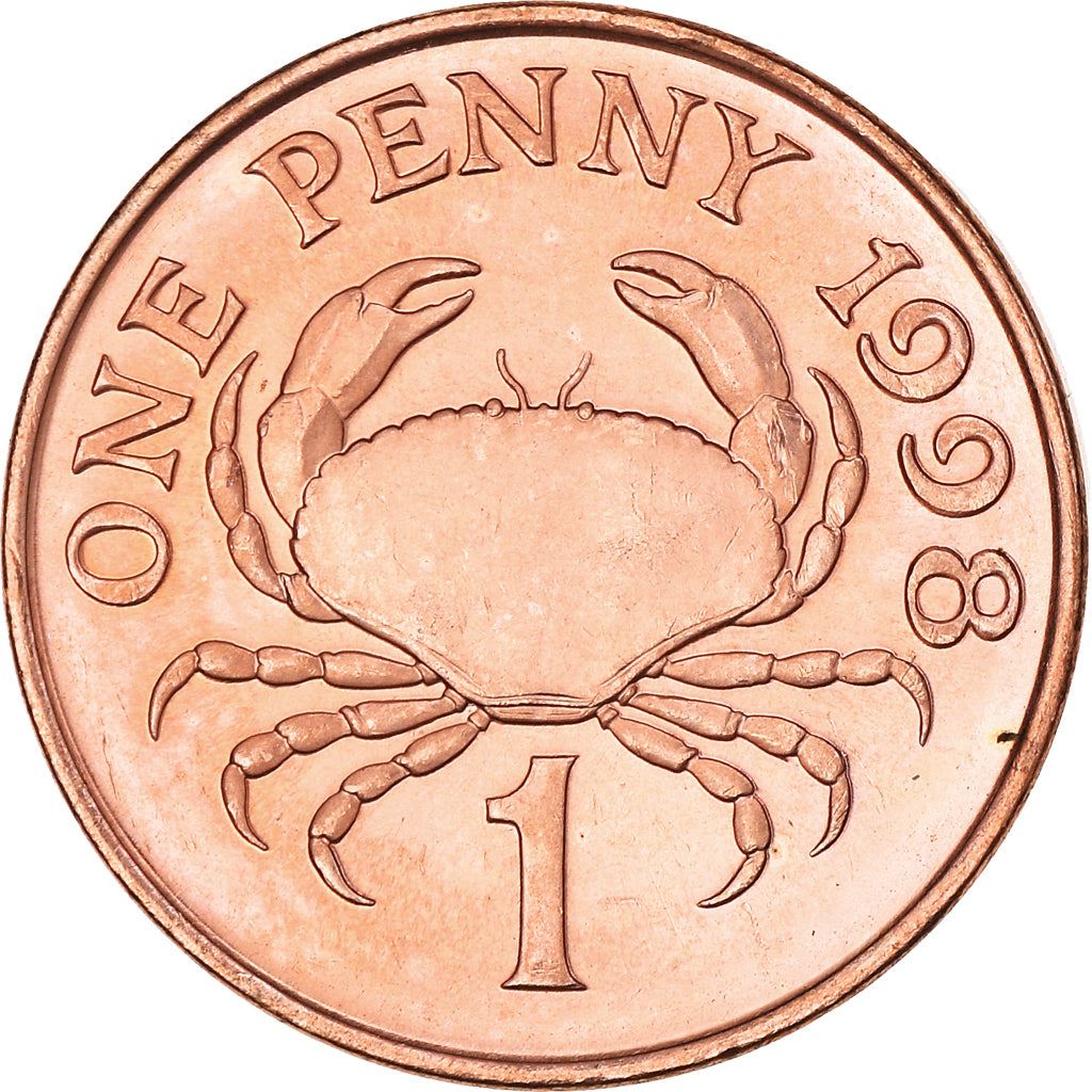 Guernsey Coin | 1 Penny | Queen Elizabeth II | Crab | KM89 | 1998 - 2012