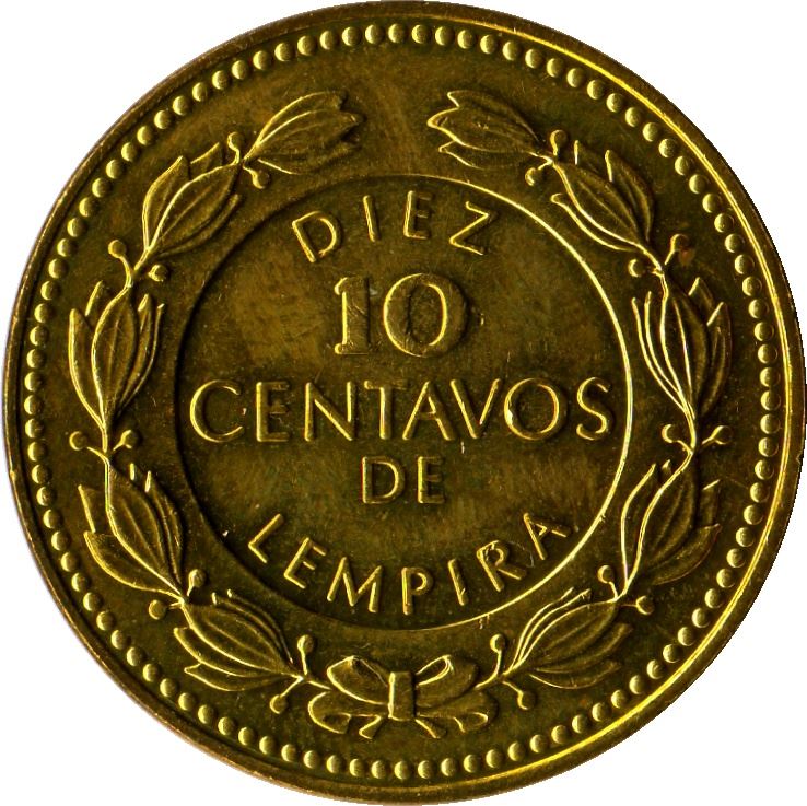 Honduras 10 Centavos Coin | Pyramid | Wreath | KM76.3 | 1995 - 2007