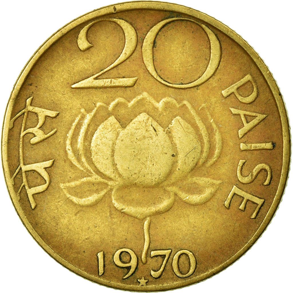 India | 20 Paise Coin | Lotus blossom | Km:41 | 1968 - 1971