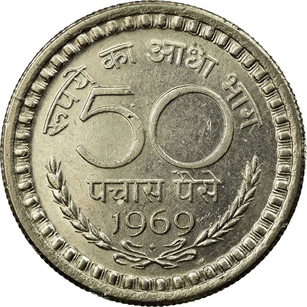 India | 50 Paise Coin | Asoka lion | Km:58.1 | 1964 - 1971